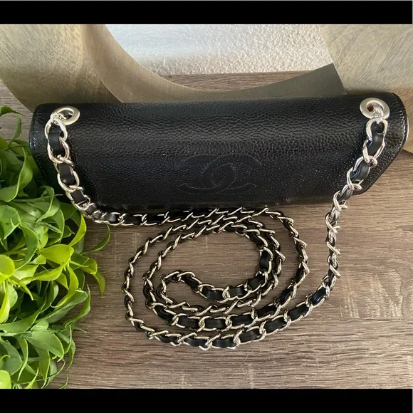 🖤⛓ Chanel Timeless Wallet on a Chain Silver Black Caviar Leather Classic Flap - Picture 3 of 7